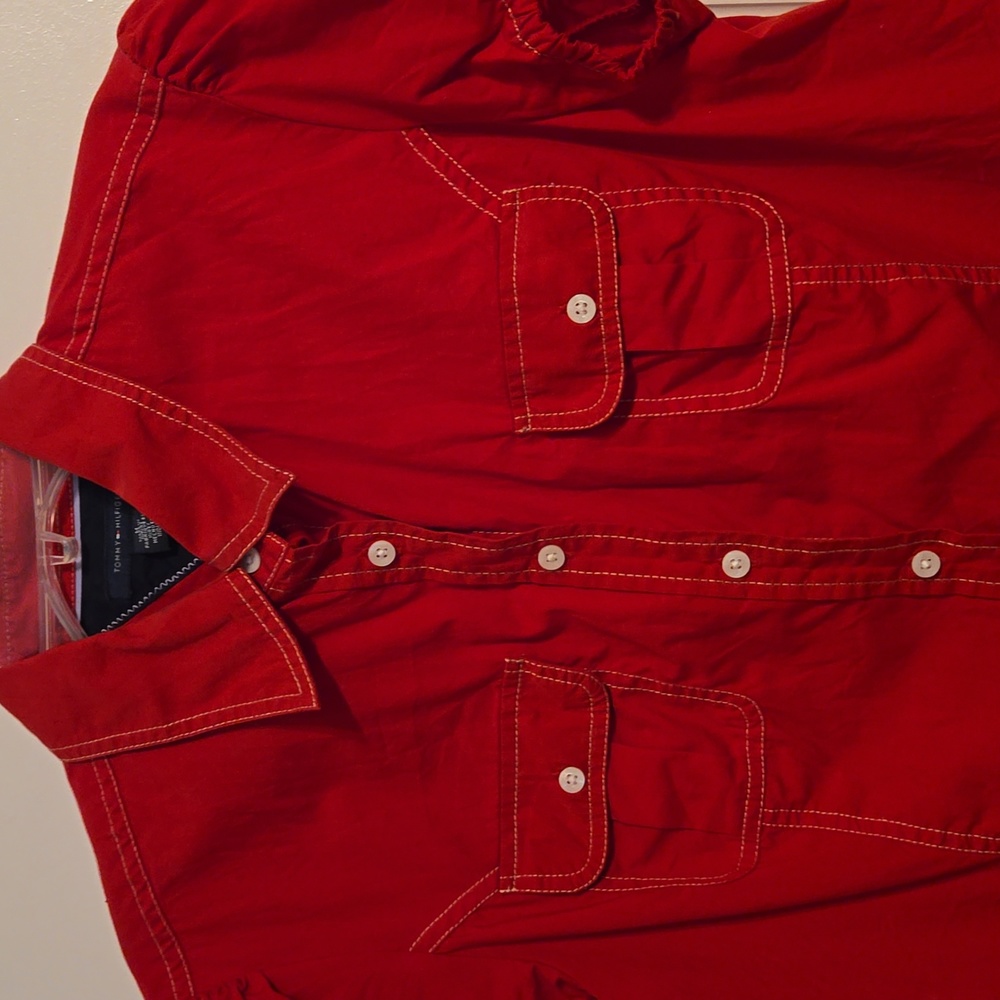 Tommy Hilfiger red button up top
